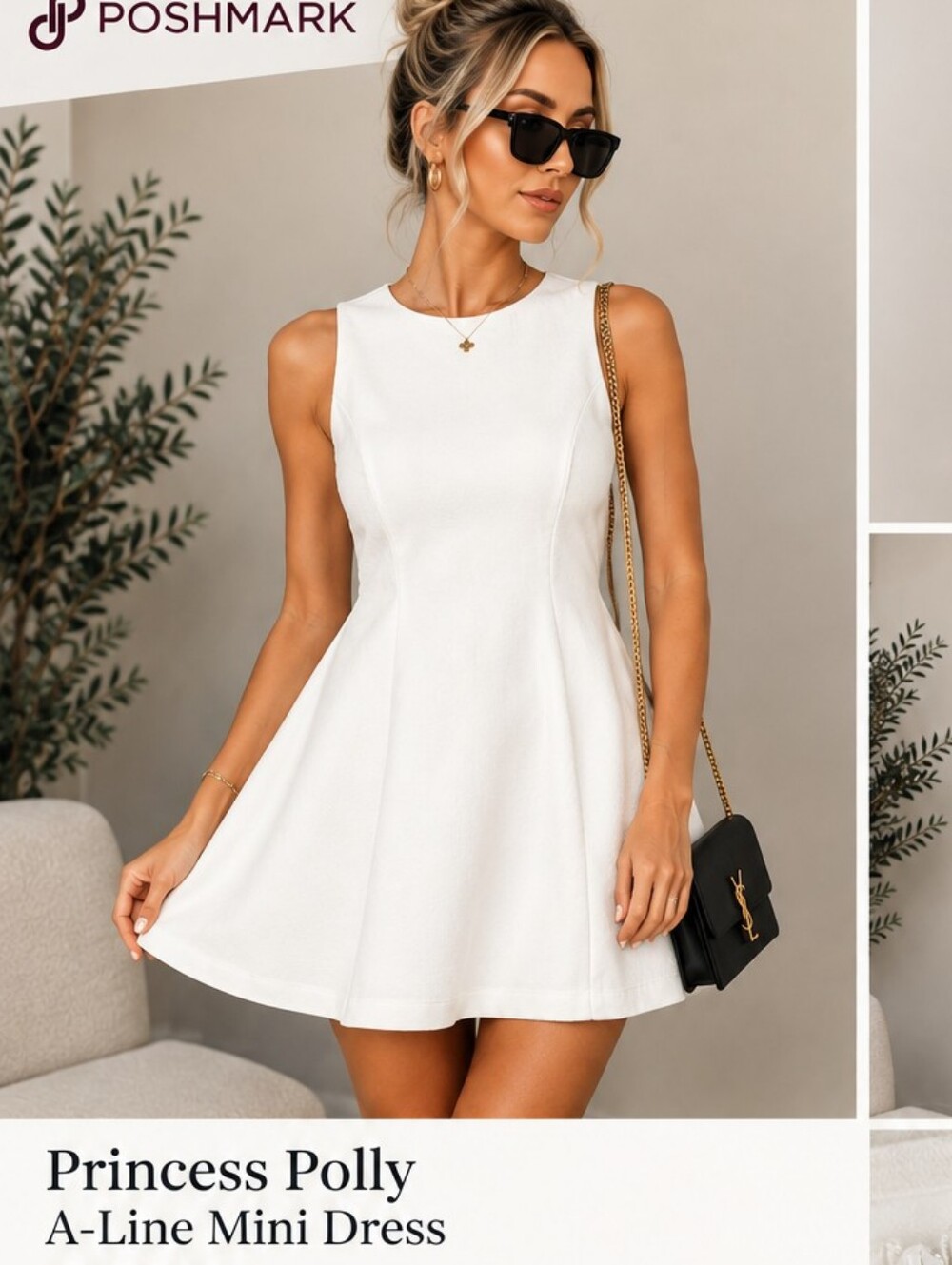 Princess Polly White Sleeveless A-Line Mini Dress